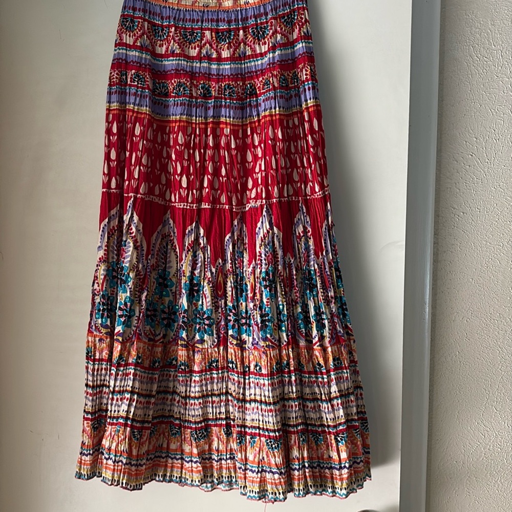 Harold's Red Multi-Color Bohemian A-Line Maxi Skirt